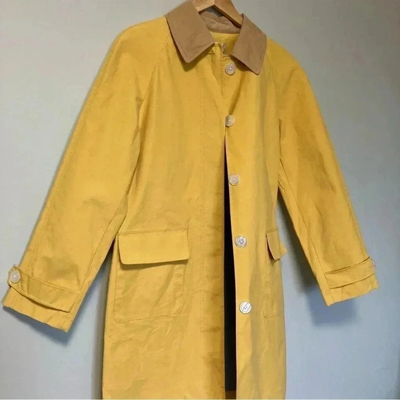NWT Isaac Mizrahi beige corduroy collar yellow cotton rain coat jacket - Picture 6 of 16